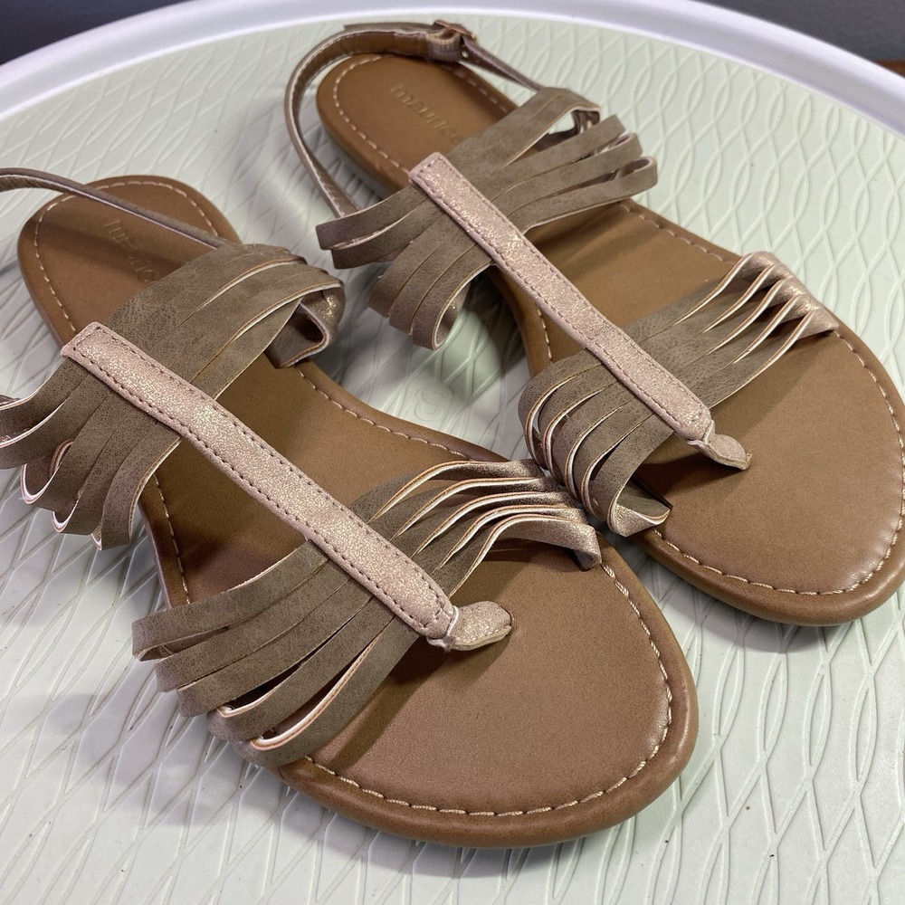 Maurices Women's Alma Sz.7M Brown Twisted Strappy Sling Back Thong Sandal